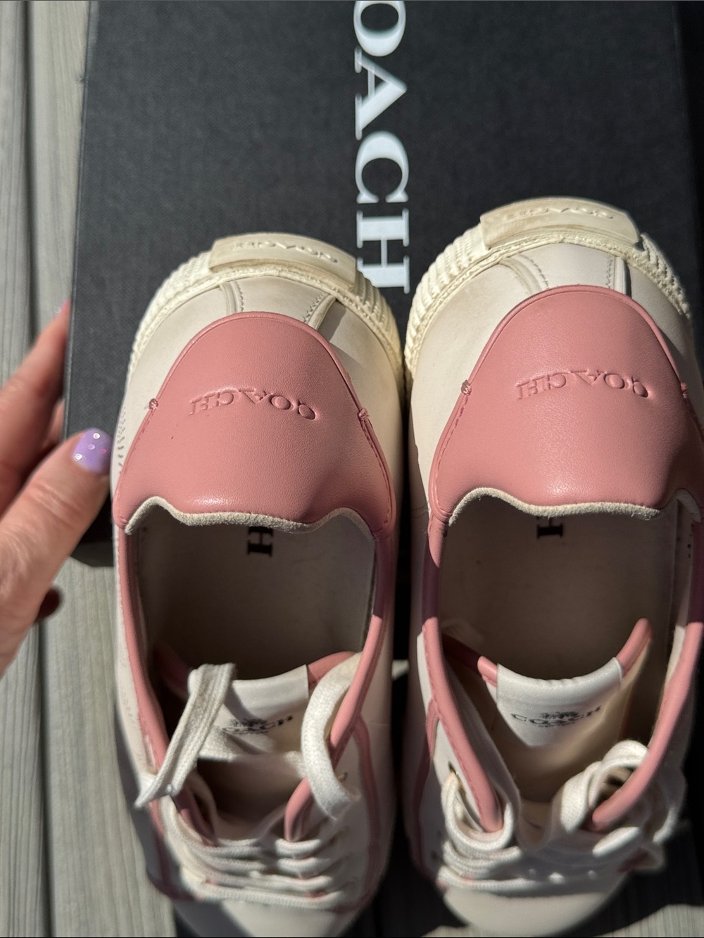 COACH C136 Leather Low-Top Sneakers Chalk Pink Size 11B with Logo EUC MSRP $228 - Picture 9 of 14